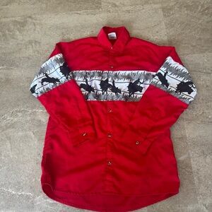 As De Oros Vintage Red Bullrider Western Pearl Button-down Shirt Size Small